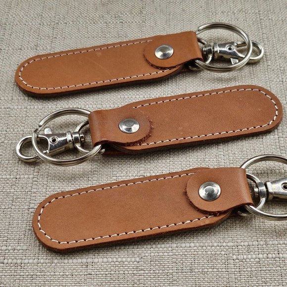 Lot of 3 Keychains Dual Tone Olive/Brown Genuine Leather Handmade keys Holder - Picture 7 of 11